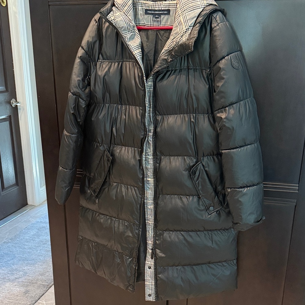 French Connection Black Hooded Puffer Jacket